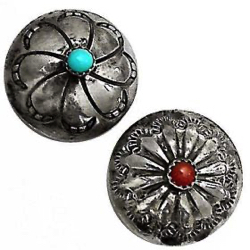 3-1 Button Covers - Native American  Silver with Gemstone OME (3/4")
