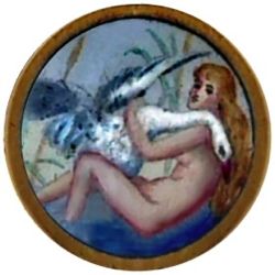 6-1.1 Non-separable - Hinged prongs - Design under glass "Leda and the swan" (5/8")