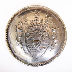 25-5.1.2 Full achievement (must have shield, helmet and crest) - achievement shield, escutcheon of pretense with coronet of rank, triple helms of rank, triple crest (on coronets), Count's coronet of rank, mantle - German - silver-plated metal - 1 & 1/4" 25-5.1.2 Full achievement (must have shield, helmet and crest) - achievement shield, escutcheon of pretense with coronet of rank, triple helms of rank, triple crest (on coronets), Count's coronet of rank, mantle - German - silver-plated metal - 1 & 1/4"