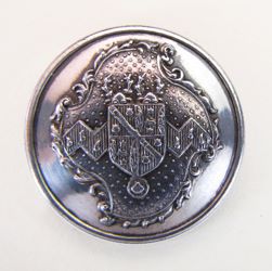 25-5.1.3 Lozenges - Widow Heiress of a Gentleman with her Quarterings - Escutcheon of Pretense + her father's arms at the top & behind - unusual necklace hanging from the escutcheon - silver-plated copper - 1" 25-5.1.3 Lozenges - Widow Heiress of a Gentleman with her Quarterings - Escutcheon of Pretense + her father's arms at the top & behind - unusual necklace hanging from the escutcheon - silver-plated copper - 1"