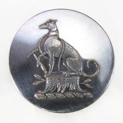 25-5.2.2.1 Animals (corresponds to Sec. 17 - Mammals/Domestic Dog) - Greyhound/Whippet tethered to a tree stump surmounting a torse - silver-plated copper - 1" 25-5.2.2.1 Animals (corresponds to Sec. 17 - Mammals/Domestic Dog) - Greyhound/Whippet tethered to a tree stump surmounting a torse - silver-plated copper - 1"