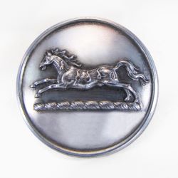 25-5.2.2.1 Animals (corresponds to Sec. 17 - Mammals/Horse Family) - Running Horse surmounting a torse - silver-plated copper - 1" 25-5.2.2.1 Animals (corresponds to Sec. 17 - Mammals/Horse Family) - Running Horse surmounting a torse - silver-plated copper - 1"