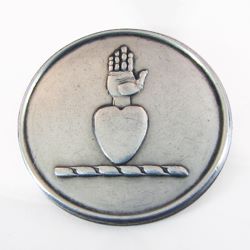 25-5.2.2.2 Objects (corresponds to Sec. 18 - Hands) - "Hand of Ulster" Hand & Heart surmounting a torse - Ireland - silver-plated copper - 1 & 1/16" 25-5.2.2.2 Objects (corresponds to Sec. 18 - Hands) - "Hand of Ulster" Hand & Heart surmounting a torse - Ireland - silver-plated copper - 1 & 1/16"