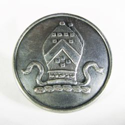 25-5.2.2.2 Objects (corresponds to Sec. 18 - Hats, Headdresses) - Bishop's Mitre surmounting a torse - silver-plated copper - 1 & 1/16" 25-5.2.2.2 Objects (corresponds to Sec. 18 - Hats, Headdresses) - Bishop's Mitre surmounting a torse - silver-plated copper - 1 & 1/16"