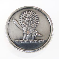 25-5.2.2.3 Plants (corresponds to Sec. 19 - Grains, grasses) - Sheaf of Wheat & sword surmounting a torse - Ireland - silver-plated copper - 1 & 1/16" 25-5.2.2.3 Plants (corresponds to Sec. 19 - Grains, grasses) - Sheaf of Wheat & sword surmounting a torse - Ireland - silver-plated copper - 1 & 1/16"