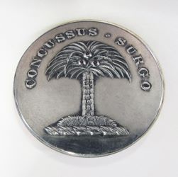 25-5.2.2.3 Plants (corresponds to Sec. 19 - Trees) Palm tree surmounting a torse with family motto - silver-plated copper - 1" 25-5.2.2.3 Plants (corresponds to Sec. 19 - Trees) Palm tree surmounting a torse with family motto - silver-plated copper - 1"
