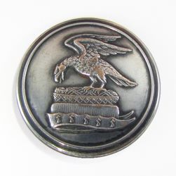 25-5.2.2.1 Animals (corresponds to Sec. 17 - Birds/Peacock) - Raptor on top of a swaddled baby surmounting a chapeau - silver-plated copper - 1" 25-5.2.2.1 Animals (corresponds to Sec. 17 - Birds/Peacock) - Raptor on top of a swaddled baby surmounting a chapeau - silver-plated copper - 1"