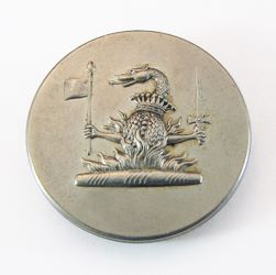 25-5.2.2.4 Other pictorials (corresponds to Sec. 20 - Fabulous creatures) - Flaming Dragon (engorged by a Count's cornet) surmounting an unusual torse - French - white metal - 1 & 1/16" 25-5.2.2.4 Other pictorials (corresponds to Sec. 20 - Fabulous creatures) - Flaming Dragon (engorged by a Count's cornet) surmounting an unusual torse - French - white metal - 1 & 1/16"