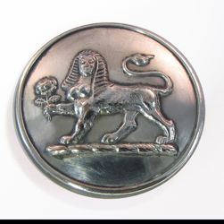 25-5.2.2.4 Other pictorials (corresponds to Sec. 20 - Egyptian - also Fabulous creatures) - Sphinx (rare) surmounting a torse - silver-plated copper - 1" 25-5.2.2.4 Other pictorials (corresponds to Sec. 20 - Egyptian - also Fabulous creatures) - Sphinx (rare) surmounting a torse - silver-plated copper - 1"