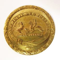 25-5.2.3.4 Multiple crests - Double Crest inside a Belt of Distinction with motto and a fancy border - gilded brass - 1 & 3/16" 25-5.2.3.4 Multiple crests - Double Crest inside a Belt of Distinction with motto and a fancy border - gilded brass - 1 & 3/16"