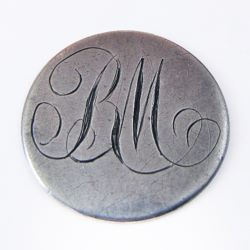 25-5.3.2 Initials, monograms (by themselves, no crest present) - Monogram of two initials - 18th c. Hallmarked silver - 1 & 1/8" 25-5.3.2 Initials, monograms (by themselves, no crest present) - Monogram of two initials - 18th c. Hallmarked silver - 1 & 1/8"