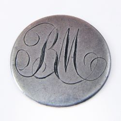 25-5.3.2 Initials, monograms (by themselves, no crest present) - Monogram of two initials - 18th c. Hallmarked silver  - 1 & 1/8"