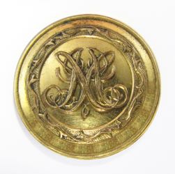 25-5.3.2 Initials, monograms (by themselves, no crest present) - Monogram of several initials with a fancy border- gilded brass - 1" 25-5.3.2 Initials, monograms (by themselves, no crest present) - Monogram of several initials with a fancy border- gilded brass - 1"
