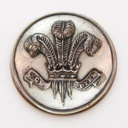25-5.3.3 Unlisted, badges, bishop’s mitre, without design, etc. (by themselves, no crest or achievement shield present) - Badge of the Prince of Wales - Fleur-de-lis, crown & motto on banner - silver-plated copper - 1" 25-5.3.3 Unlisted, badges, bishop’s mitre, without design, etc. (by themselves, no crest or achievement shield present) - Badge of the Prince of Wales - Fleur-de-lis, crown & motto on banner - silver-plated copper - 1"