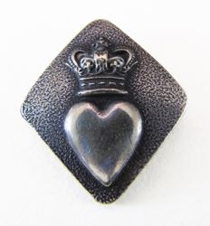 25-5.3.3 Unlisted, badges, bishop’s mitre, without design, etc. (by themselves, no crest or achievement shield present) - Badge - Heart with a Royal Coronet of Rank - unmarked silver - Diamond shape - 1" 25-5.3.3 Unlisted, badges, bishop’s mitre, without design, etc. (by themselves, no crest or achievement shield present) - Badge - Heart with a Royal Coronet of Rank - unmarked silver - Diamond shape - 1"